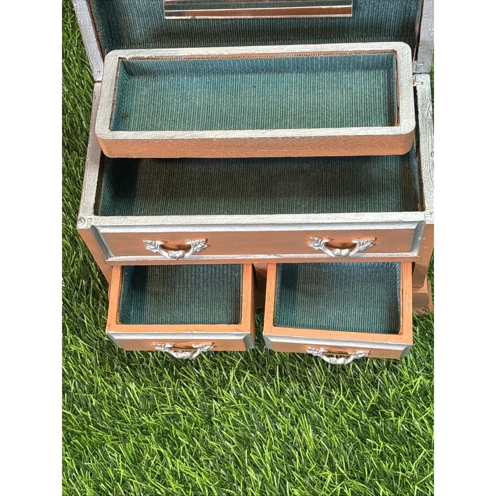 Vintage Hand‎ Painted Wooden Jewelry Box Music Box (Not Working) Floral